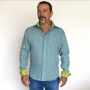 Robert Graham Shirt 2XL Multicolor Striped Flip Cuff Butterfly Contrast Trim